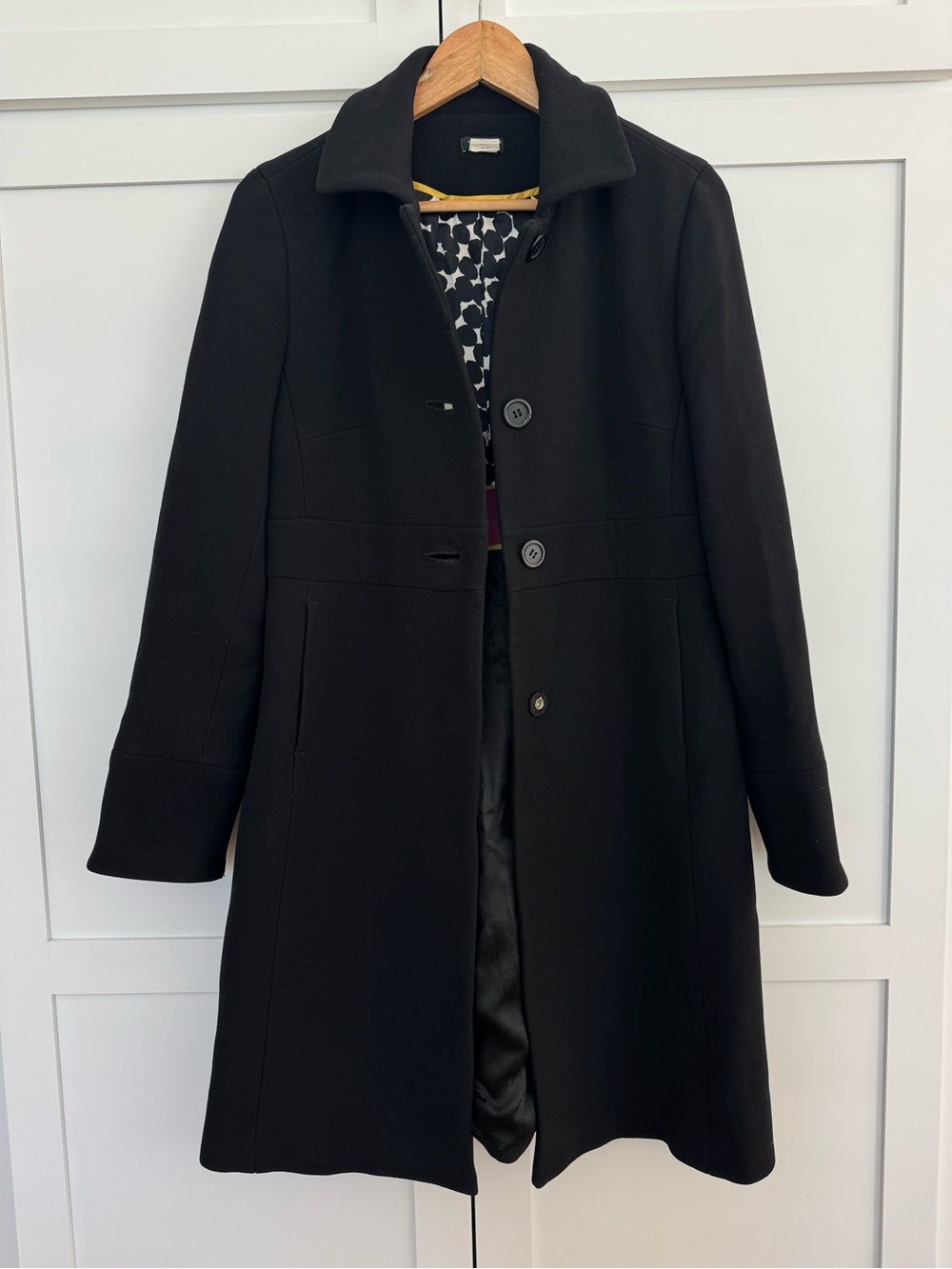 J. Crew Black Single-Breasted Wool & silk lining Pea Coat size 8